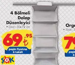 4 BÖLMELİ DOLAP DÜZENLEYİCİ 30X72 CM
